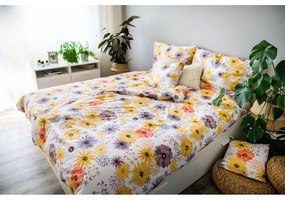 Жълто и бяло памучно спално бельо за единично легло 140x200 cm LP Dita Daisy - Cotton House
