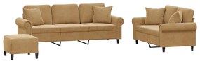3202287 vidaXL Комплект дивани 3 части с възглавници, кафяв, кадифе