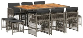 3210974 vidaXL Градински комплект с възглавници 11 части сив полиратан