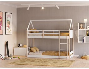 Двуетажно детско легло тип къща в бял и естествен цвят 90x190 cm Valka – Marckeric