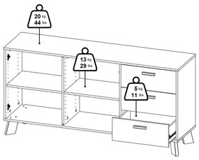Скрин от дъбов декор в бял и естествен цвят 147x73x39 cm Ikast – Tvilum