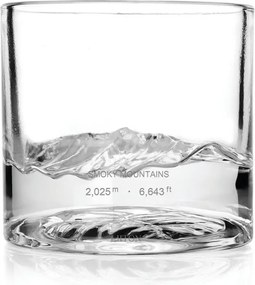Комплект чаши за уиски LIITON 1009931 Smoky Mountain, 230 мл, 2 бр, Удебелени стени, 3D дъно с форма планина Грейт Смоуки, Прозрачен