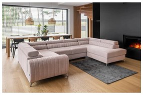 Розов сгъваем/с място за съхранение ъглов диван (десен ъгъл/U форма) Louis – ELTAP