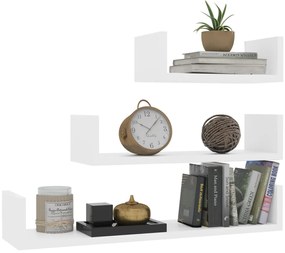 Стенни рафтове, 3 бр, бели, инженерно дърво