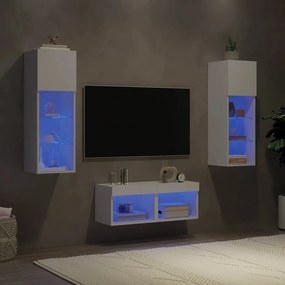 3216576 vidaXL ТВ стенни шкафове, 4 части, с LED светлини, бели