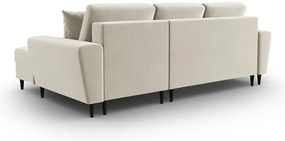 Бежов кадифен разтегателен ъглов диван с място за съхранение (десен ъгъл) Kyoto – Cosmopolitan Design