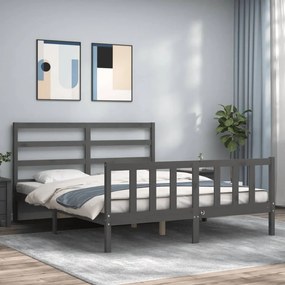 3191913 vidaXL Рамка за легло с табла сива 5FT King Size масивно дърво