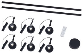 Модерна релсова система за осветление с 6 черни висящи лампи 1-фазов - Magnetic Lance