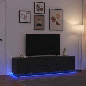 3328436 vidaXL ТВ шкаф с LED осветление, Черен дъб, 193,5x41x50 см