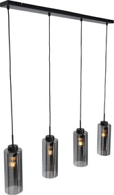 Смарт висяща лампа черна с димно стъкло 4 светлини вкл. 4 Wifi ST64 - Laura