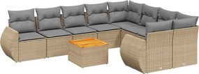 3257494 vidaXL Градински диван с възглавници, 10 части, бежов полиратан