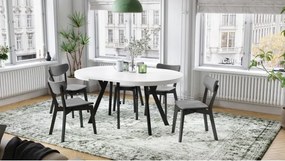 ЕКСПАНСО Бял мат/черни крака - ГОЛЯМА КРЪГЛА МАСА Ø110 РАЗТЕГАТЕЛНА ДО 310 cm С КРАКА Y ЛОФТ/ИНДУСТРИАЛНА