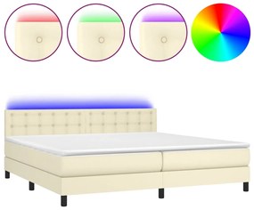 3134245 vidaXL Боксспринг легло с матрак LED кремаво 200x200см изкуствена кожа