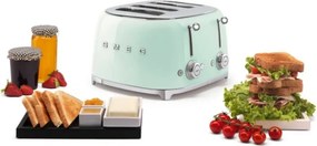 Тостер за хляб SMEG 50's Style TSF03PGEU, 2000W, 4 филии, 6 нива, Тавичка за трохи, Вграден кабел, Неръждаема стомана, Зелен