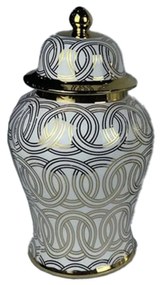 Китайска ваза DKD Home Decor Порцелан Златен Бял Ориенталски (22 x 22 x 42 cm)