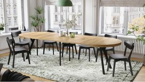 ЕКСПАНСО Дъб Крафт Злато/черни крака - ГОЛЯМА КРЪГЛА МАСА Ø110 РАЗТЕГАТЕЛНА ДО 310 cm С КРАКА Y ЛОФТ/ИНДУСТРИАЛНА