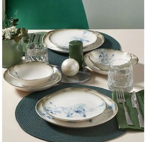 Комплект за хранене, 24 части — бял/син, порцелан