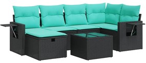 3325493 vidaXL Градински комплект диван с възглавници 7 части черен полиратан