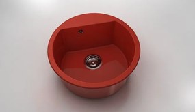Кръгла мивка Vanguard 223, Polymer marble, 14 Рубинено червено , с включен сифон