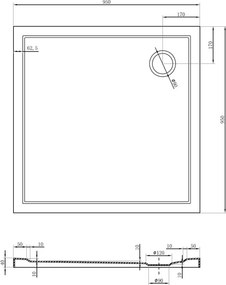 Mexen Flow квадратен душ-корито slim 95 x 95 cm, бял гланц - 46S109595