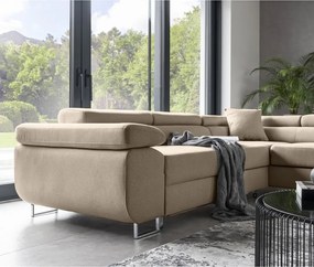 Бежов разтегателен ъглов диван с място за съхранение (десен ъгъл L форма) Anton – ELTAP