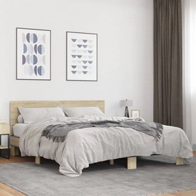 3280188 vidaXL Рамка за легло, дъб сонома, 150x200 см, инженерно дърво и метал