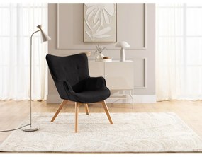 Черен фотьойл с табуретка от рипсено кадифе Niko – Ropez