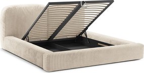 Бежово двойно легло 180x200 cm тапицирано с място за съхранение с включена подматрачна рамка Martina – Micadoni