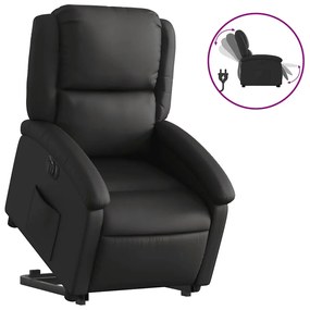 3204270 vidaXL Електрически изправящ реклайнер стол, черен, естествена кожа