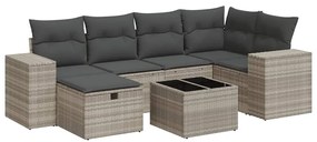 3325698 vidaXL Градински комплект с възглавници, 7 части, светлосив полиратан