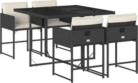 3211254 vidaXL Градински трапезен комплект възглавници 5 части черен полиратан