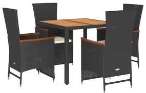 3277504 vidaXL Градински трапезен комплект възглавници 5 части черен полиратан