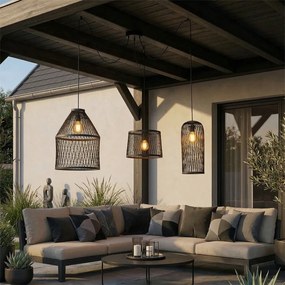 Рустикално висящо външно осветително тяло черно ратан 3-светлина - Calamus