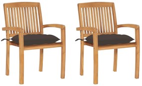 3063275 vidaXL Градински столове, 2 бр, възглавници таупе, тиково дърво масив