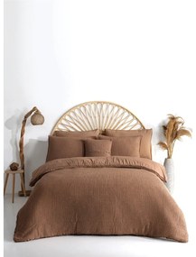 Кафяво двойно удължено спално бельо от памук Renforcé 240x220 cm Waffle Striped – Mila Home Luxury