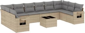 3253016 vidaXL Градински диван с възглавници, 11 части, бежов полиратан