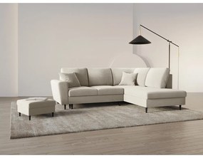 Бежов кадифен разтегателен ъглов диван с място за съхранение (десен ъгъл/L форма) Kyoto – Cosmopolitan Design