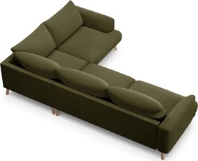 Зелен кадифен ъглов диван (десен ъгъл/L форма) Naomi – Micadoni