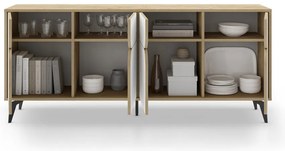 Нисък скрин с дъбов декор в бял и естествен цвят 185x79 cm Nola - Marckeric