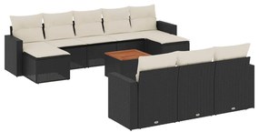 3256672 vidaXL Градински комплект диван с възглавници 11 части черен полиратан