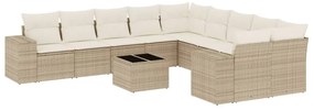 3255455 vidaXL Градински диван с възглавници, 11 части, бежов полиратан