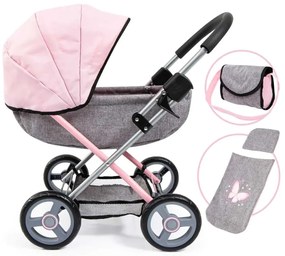 Количка за кукли COSY с чанта, одеяло и възглавница сиво/розова 12733AA