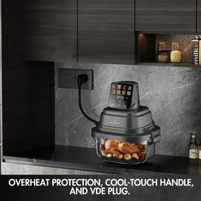 Фритюрник с горещ въздух Just Perfecto JP-AF4GL, 1500 W, 1.5/4 л, 8 програми, 80-200 C, 360° Hot Air Circulation, Термоустойчива стъклена конструкция, Черен