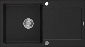 Mexen Leo гранитна мивка с една камера и дренаж 900 x 500 mm, черна, хромиран