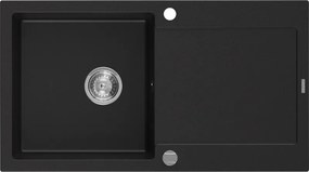 Mexen Leo гранитна мивка с една камера и дренаж 900 x 500 mm, черна, хромиран