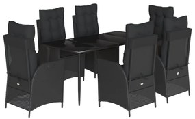 3213180 vidaXL Градински трапезен комплект 7 части възглавници черен полиратан