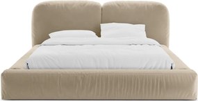 Бежово двойно легло 160x200 cm тапицирано с място за съхранение с включена подматрачна рамка Martina – Micadoni