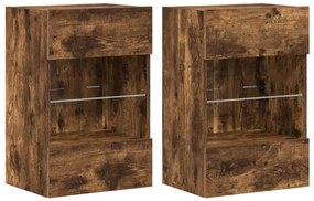 837087 vidaXL Стенни шкафове с LED светлини за телевизор, 2 бр, опушен дъб, 40x30x60,5 см