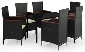 3099428 vidaXL Градински трапезен комплект с възглавници 7 части черен