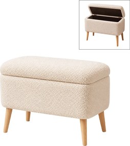 Viona TopMebel плюшена табуретка с място за съхранение в бял цвят 60x30x48cm.